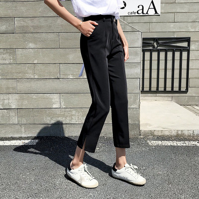 Pantaloni moderni de damă cu talie înaltă - negru și bej