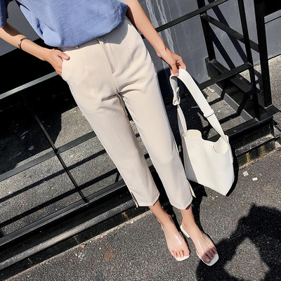 Pantaloni moderni de damă cu talie înaltă - negru și bej