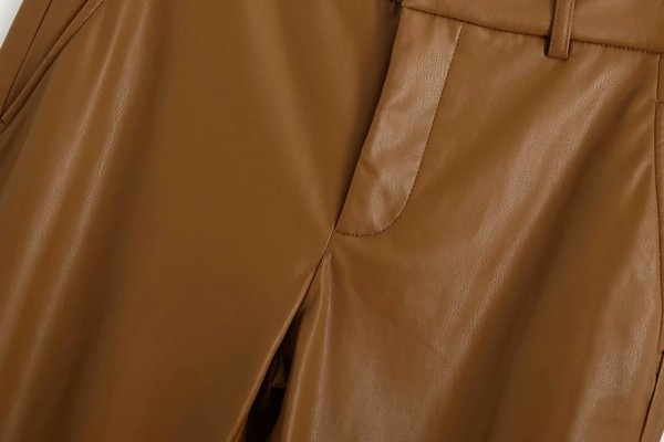 Pantaloni de dama mulat din piele ecologica cu talie inalta