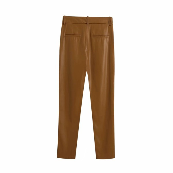 Pantaloni de dama mulat din piele ecologica cu talie inalta