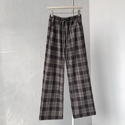 Кариран дамски широк панталон с висока талия