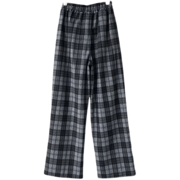 Кариран дамски широк панталон с висока талия