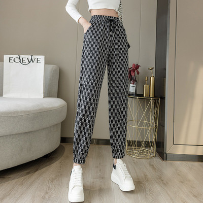 Pantaloni casual dama in dungi cu elastic si cravate