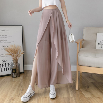 Pantaloni largi de șifon de damă cu fante pe picioare