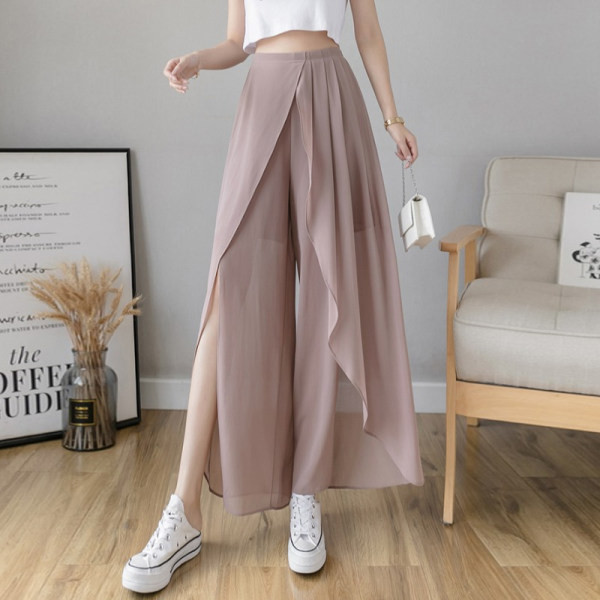 Pantaloni largi de șifon de damă cu fante pe picioare