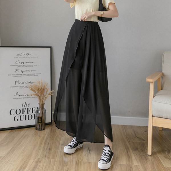 Pantaloni largi de șifon de damă cu fante pe picioare