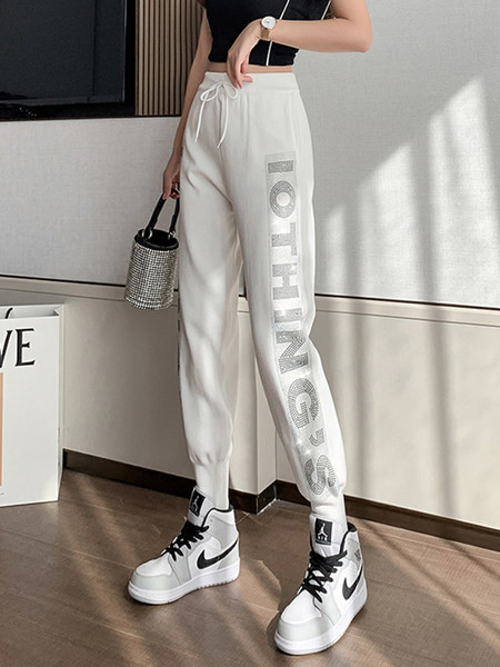 Pantaloni casual dama cu pietre si cravate