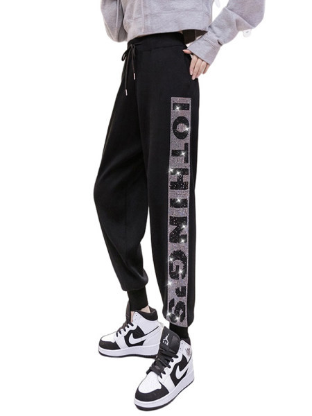 Pantaloni casual dama cu pietre si cravate