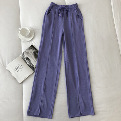 Pantaloni casual dama monocolor cu talie inalta