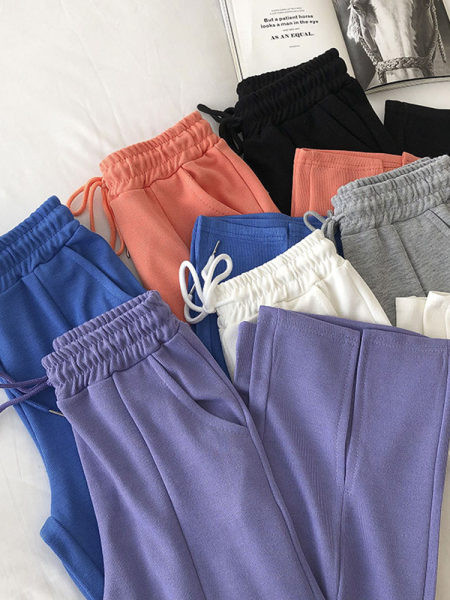 Pantaloni casual dama monocolor cu talie inalta