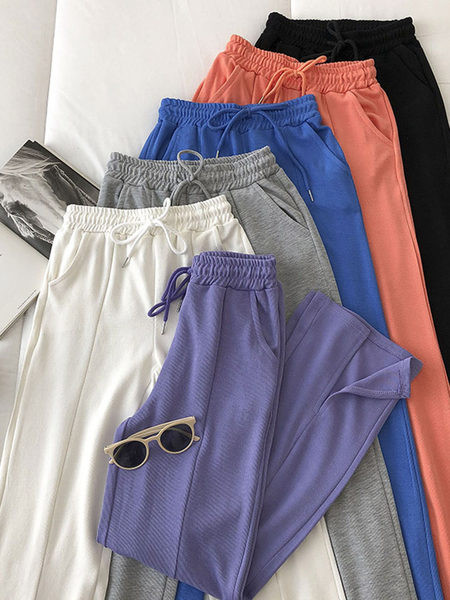 Pantaloni casual dama monocolor cu talie inalta