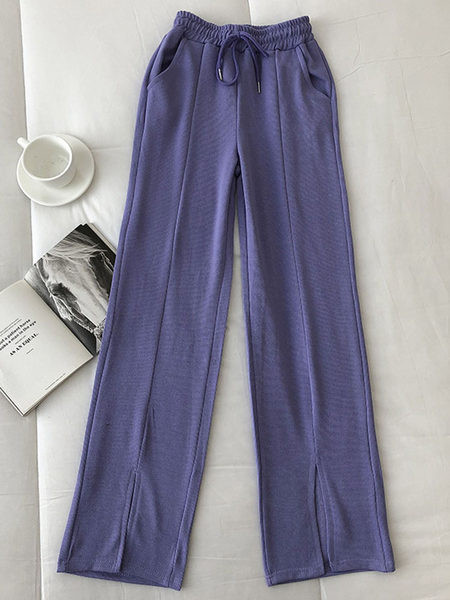 Pantaloni casual dama monocolor cu talie inalta