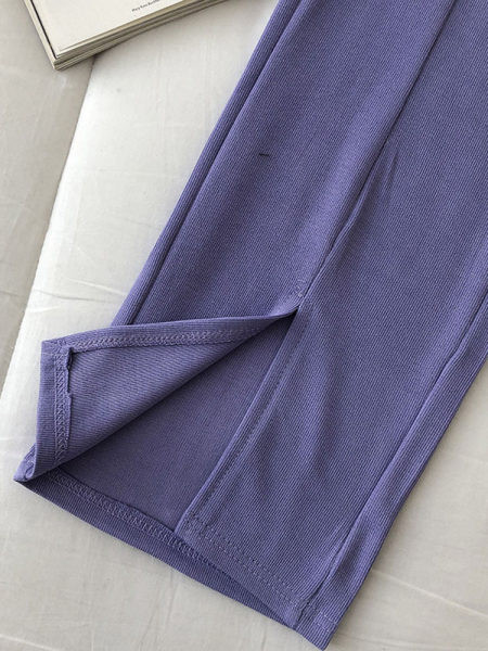 Pantaloni casual dama monocolor cu talie inalta