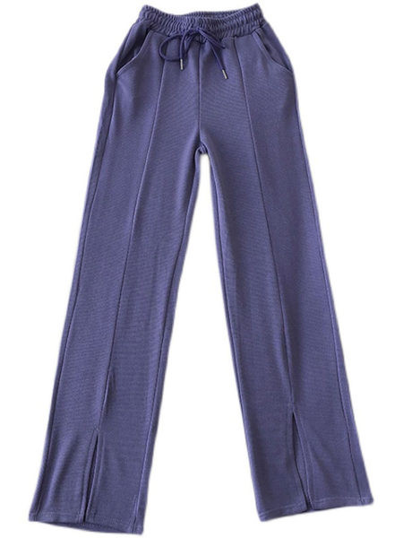 Pantaloni casual dama monocolor cu talie inalta