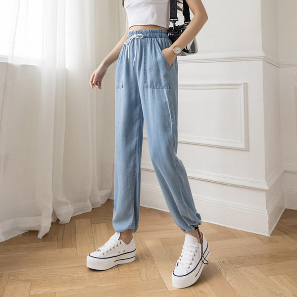 Дамски панталон с джобове и връзки