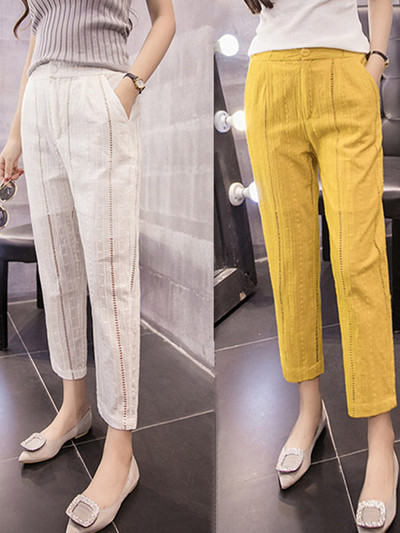 Модерен дамски панталон с бродерия и джоб в няколко цвята