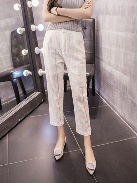 Pantaloni de dama moderni cu broderie si buzunar in mai multe culori