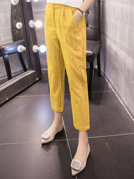 Pantaloni de dama moderni cu broderie si buzunar in mai multe culori