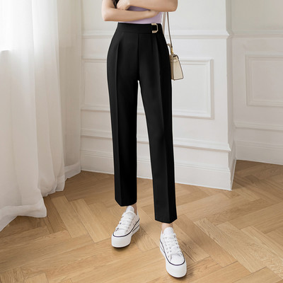 Pantaloni moderni de dama cu decor metalic