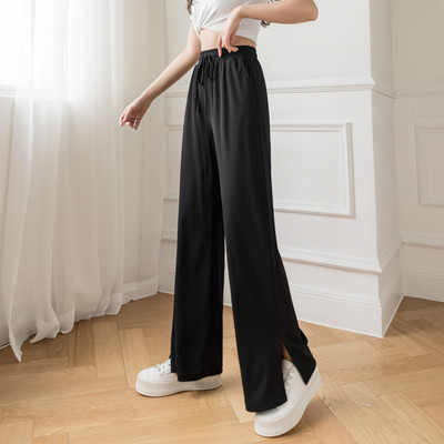 Pantaloni casual dama cu cravate si talie elastica in patru culori