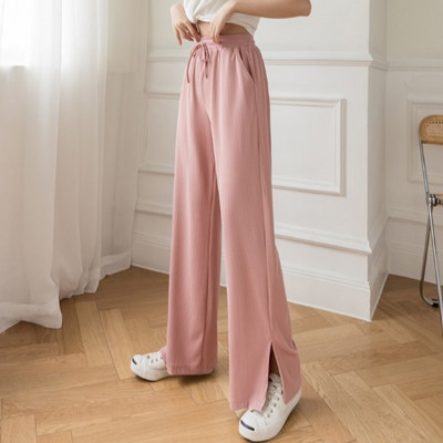 Pantaloni casual dama cu cravate si talie elastica in patru culori