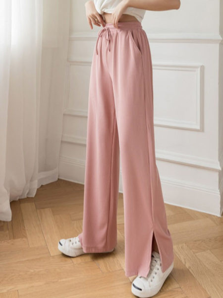 Pantaloni casual dama cu cravate si talie elastica in patru culori