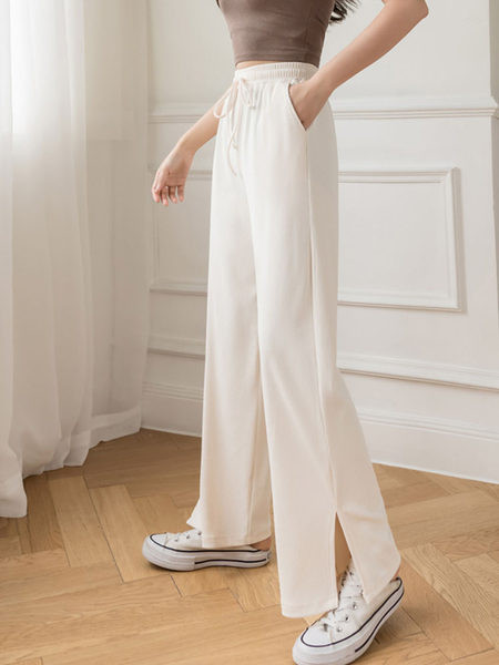 Pantaloni casual dama cu cravate si talie elastica in patru culori