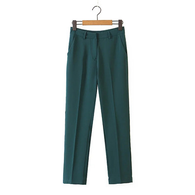 Ежедневни панталони с висока талия в зелен цвят