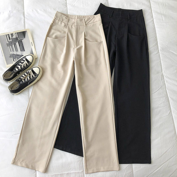 Pantaloni de dama cu talie inalta - model drept