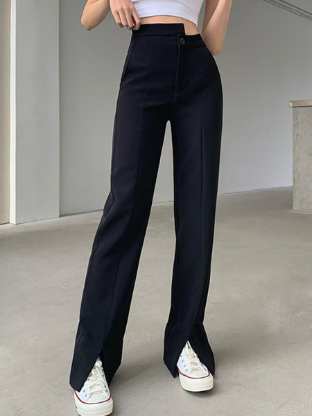 Pantaloni lungi de damă la modă cu fante în negru