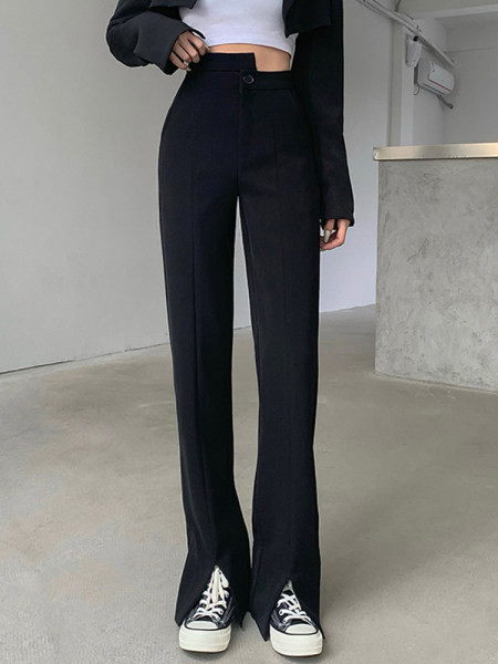 Pantaloni lungi de damă la modă cu fante în negru