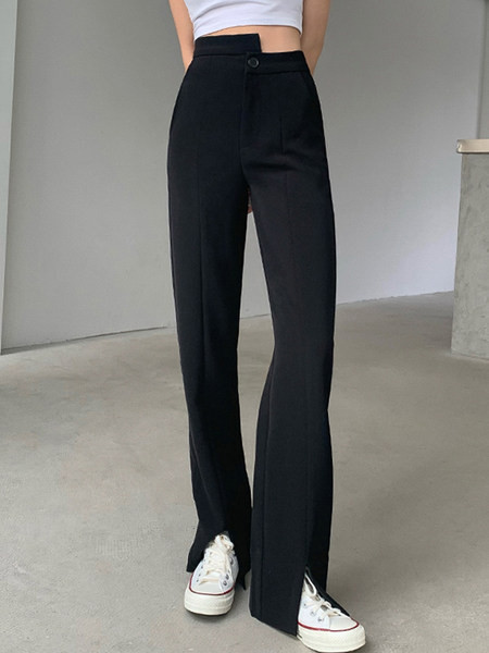 Pantaloni lungi de damă la modă cu fante în negru