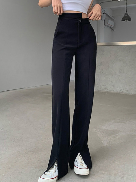 Pantaloni lungi de damă la modă cu fante în negru