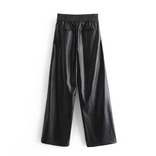 Model larg de pantaloni dama din piele ecologica