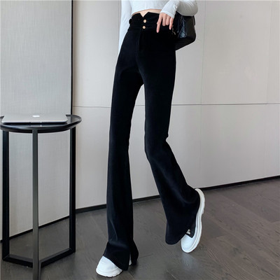 Pantaloni de dama cu talie inalta si nasturi - in doua culori