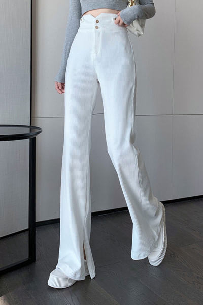 Pantaloni de dama cu talie inalta si nasturi - in doua culori