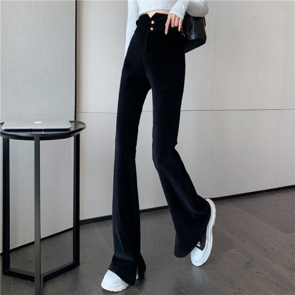 Pantaloni de dama cu talie inalta si nasturi - in doua culori