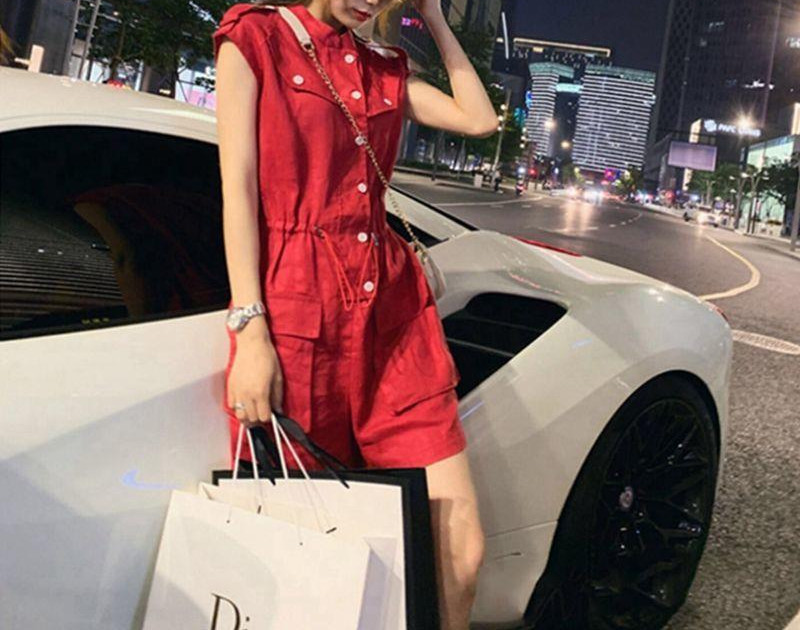 Salopeta de vara dama scurta cu nasturi si buzunare