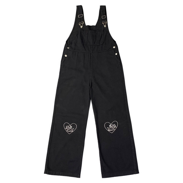 Salopeta de dama cu broderie in alb si negru