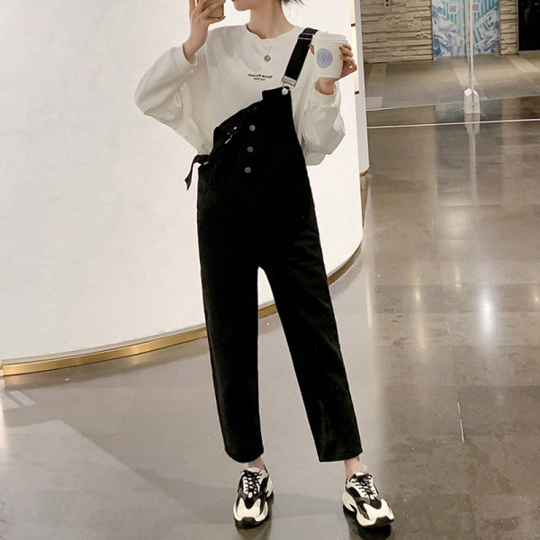 Salopetă casual de damă cu bretele din denim de culoare neagră