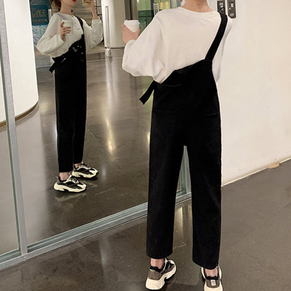 Salopetă casual de damă cu bretele din denim de culoare neagră