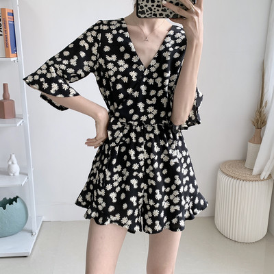 Salopeta de dama scurta cu maneci 3/4 si talie elastica