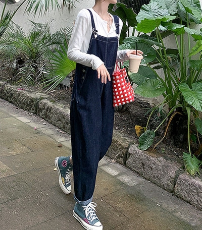 Salopeta lunga de dama cu buzunare si bretele