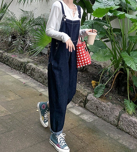 Salopeta lunga de dama cu buzunare si bretele