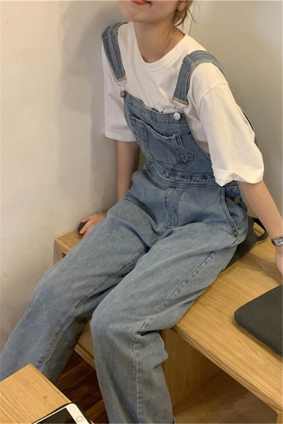 Salopeta casual de dama din denim cu buzunar si bretele