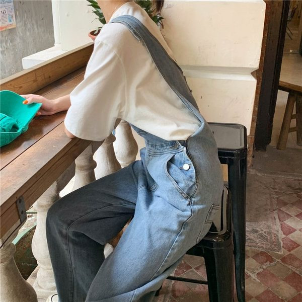 Salopeta casual de dama din denim cu buzunar si bretele