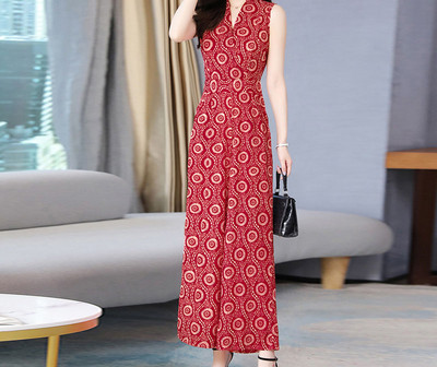 Salopetă colorată din șifon de damă, cu decolteu spitz