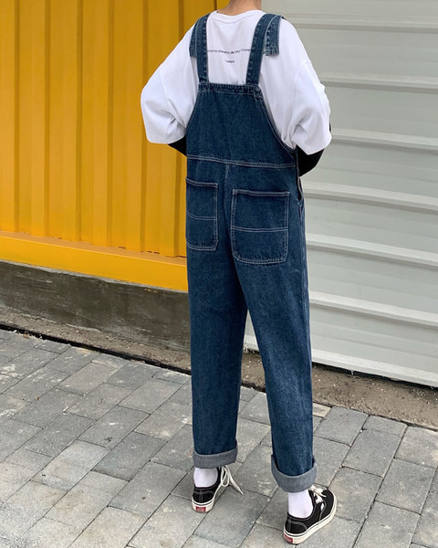 Salopeta de dama din denim cu buzunare si bretele