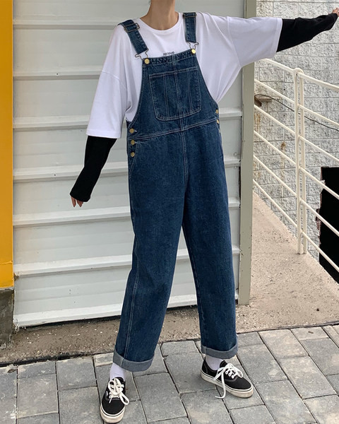 Salopeta de dama din denim cu buzunare si bretele