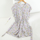 Γυναικεία κοντή ολόσωμη φόρμα με λουλουδάτο μοτίβο και ελαστική μέση